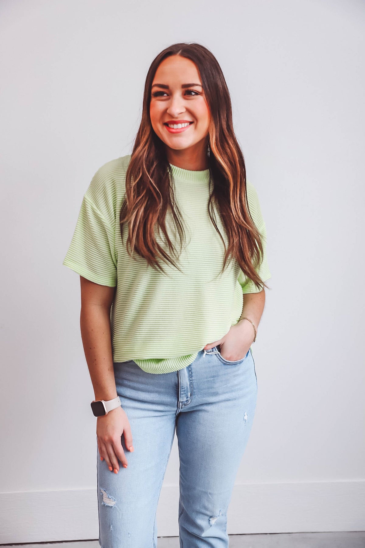 Madeline Corded Top-Lime