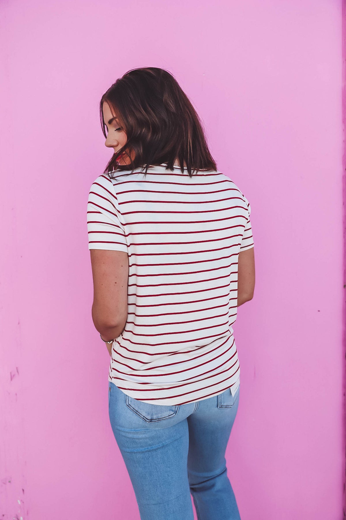 Katie Striped Top-Ivory/Red