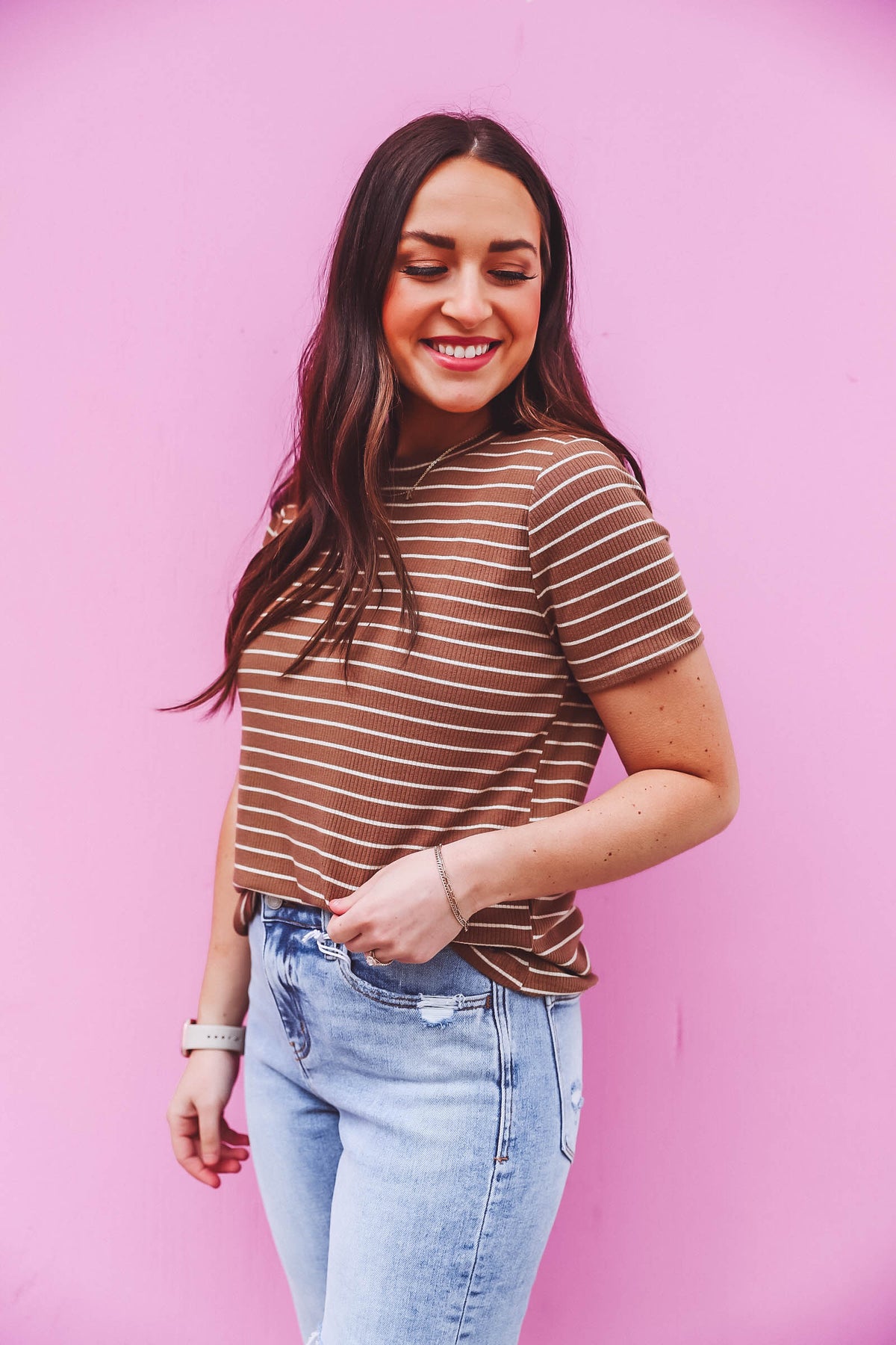 Brittany Striped Top-Caramel