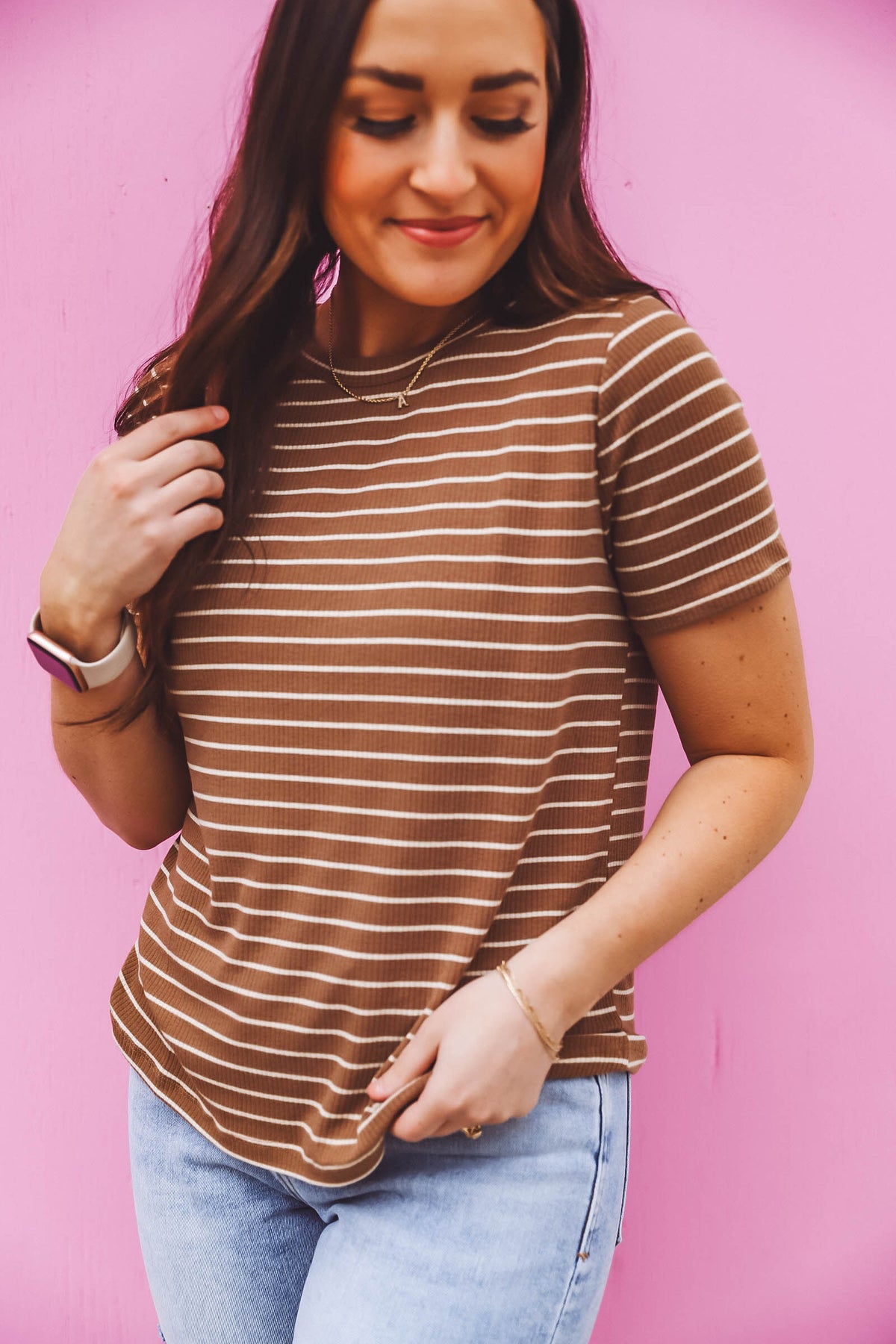 Brittany Striped Top-Caramel