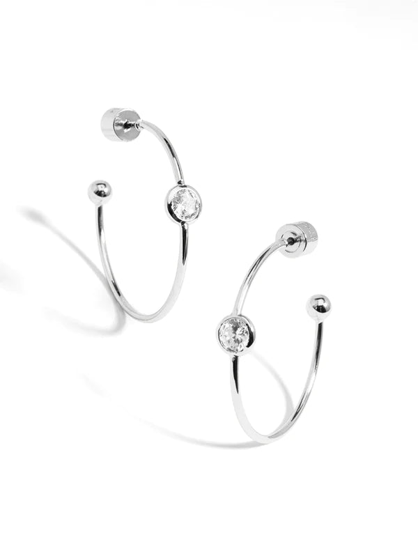 Single Crystal Hoop Earring-Silver