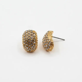 Gold Pave Curved Oval Stud Earring