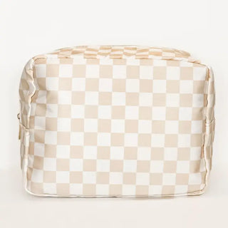 Cream and White Checkered Bag-Large