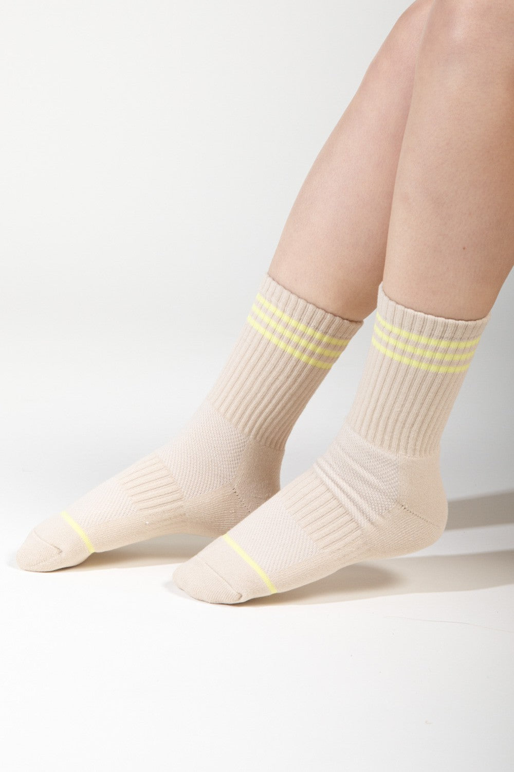 Striped Ankle Sporty Socks-Sand