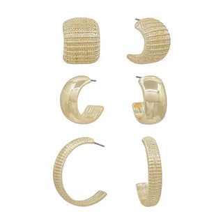 Gold Set of 3 Textured & Satin Hoop Earrings