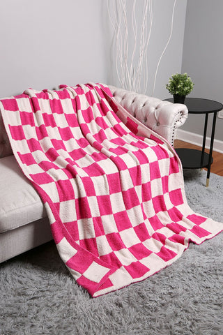 Checkered Throw Blanket-Fuchsia