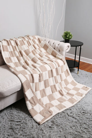 Checkered Throw Blanket-Beige