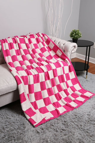 Checkered Throw Blanket-Fuchsia