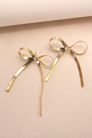 Bow Snake Chain Earrings-Gold