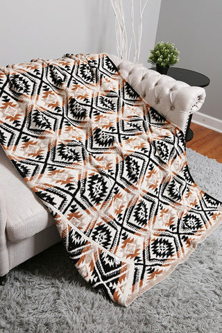 Aztec Pattern Throw Blanket-Brown Mix