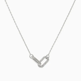 Contrast Cz Clip Link Pendant Necklace-Silver