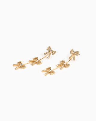 Triple Cz Pave Bow By the Yard Drop Earrings-Gold