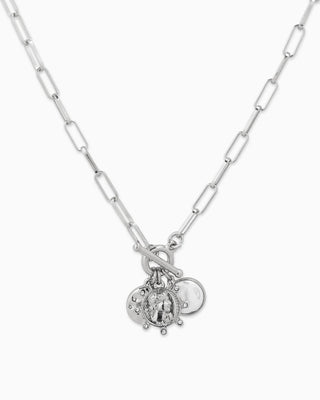 Triple Coin Charm Toggle Pendant Necklace-Silver