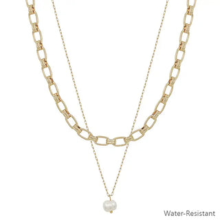 Gold Layered Chain & Pearl Necklace