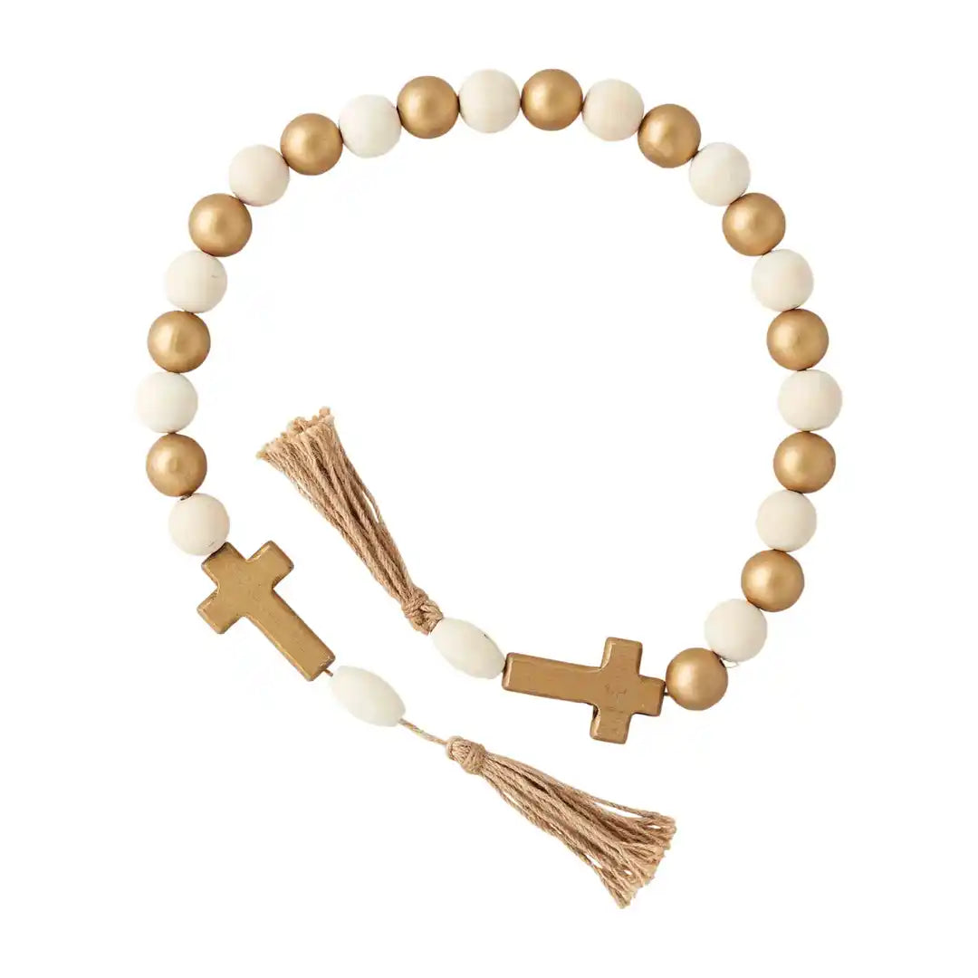 Cross Gold & Wood Beads