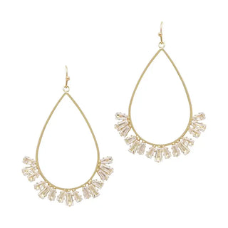 Gold Teardrop & Clear Crystal Accent Earrings