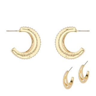 Gold Pearl Studded Layered Hoop Earring