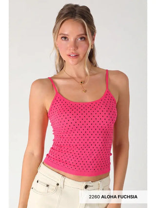 Miley Polka Dot Tank-Fuchsia
