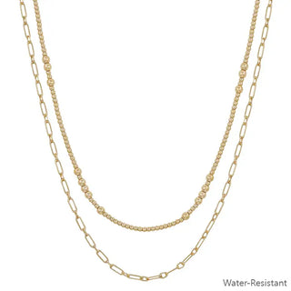 2 Layer Gold Beaded & Chain Necklace