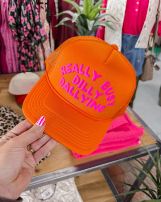 Dilly Dally Trucker Hat-Orange