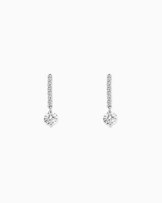 Round Cz Pave Line Drop Earrings-Silver