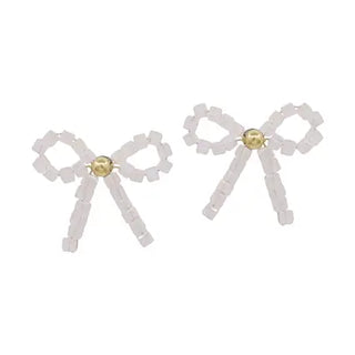 Pink Squared Crystal Bow Stud Earring