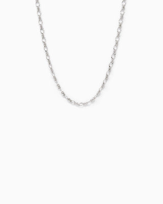 Textured Oval Link Mix Chain Necklace-Silver