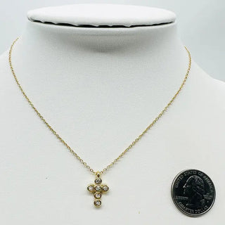 Rhinestone Bubble Cross Gold Chain Necklace