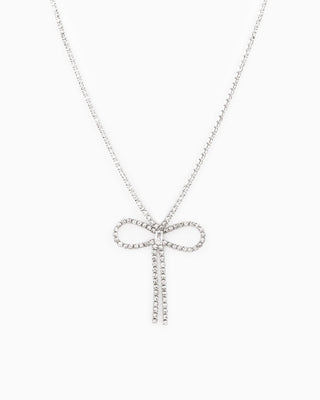 Rhinestone Chain CZ Bow Necklace-Silver