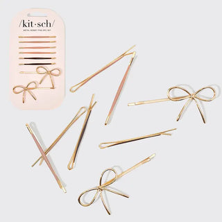 Metal Enamel Cloud & Bow Bobby Pins 8pc Set-Rosewood