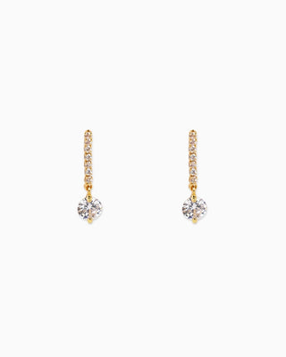 Round Cz Pave Line Drop Earrings-Gold