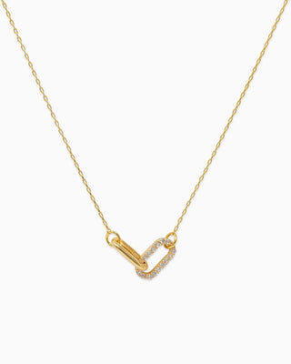 Contrast Cz Clip Link Pendant Necklace-Gold