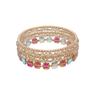 Multi Crystal and Gold Set of 5 Bracelets