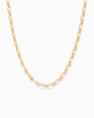 Textured Oval Link Mix Chain Necklace-Gold