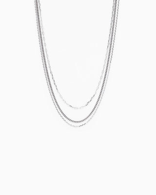 Unique Triple Layered Chain Necklace-Silver