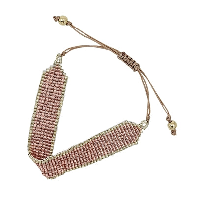 Seed Bead Pull String Bracelet-Rose Gold