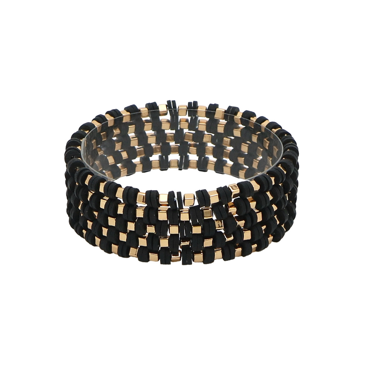 Rubber & Gold Square Bracelets-Black-Set of 5