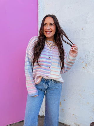 Over The Rainbow Cardigan-Bubblegum/Mint