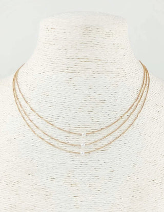 3 Layer Gold Chain & Pearl Beaded Necklace