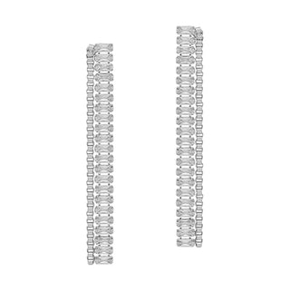 Textured Rhinestone Chain Earring-Silver