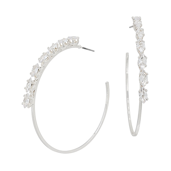 Half Rhinestone Hoops-Silver