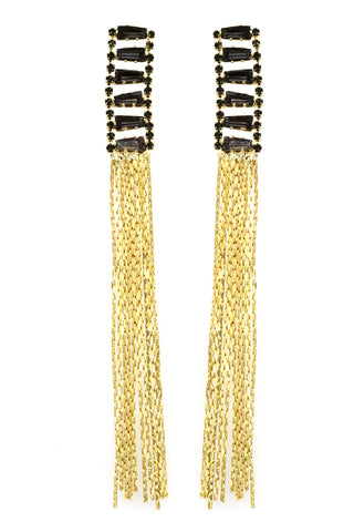 Bar & Gold Tassel Earring-Dark Grey