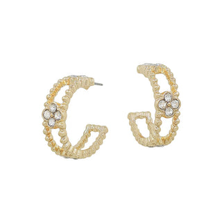 Rhinestone Clover Hoop-Gold