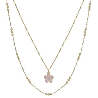 Pink Flower Layered Gold Necklace