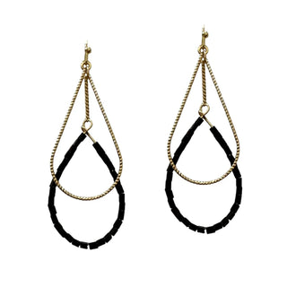 Gold Textured & Black Beaded Earrings