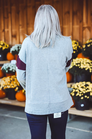 Shayla Color Block Pullover-Grey/Purple