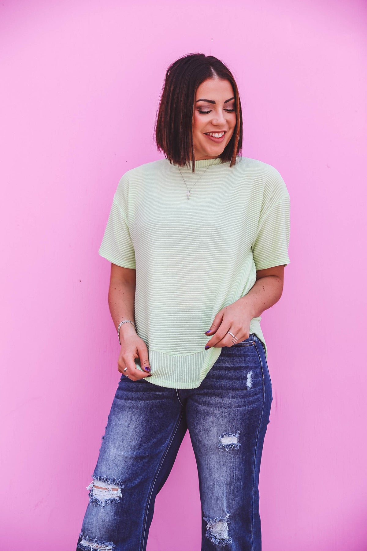 Madeline Corded Top-Lime