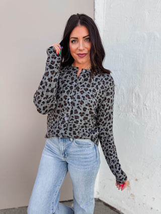 Brooklyn Leopard Cardigan-Charcoal