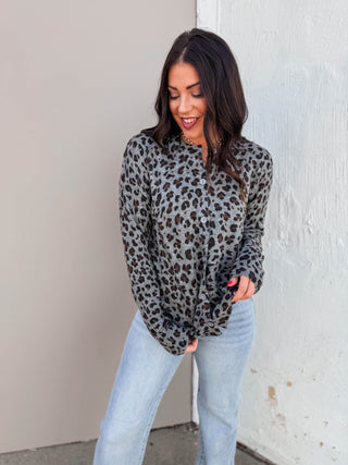 Brooklyn Leopard Cardigan-Charcoal