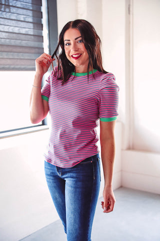 Allie Striped Top-Pink/Green